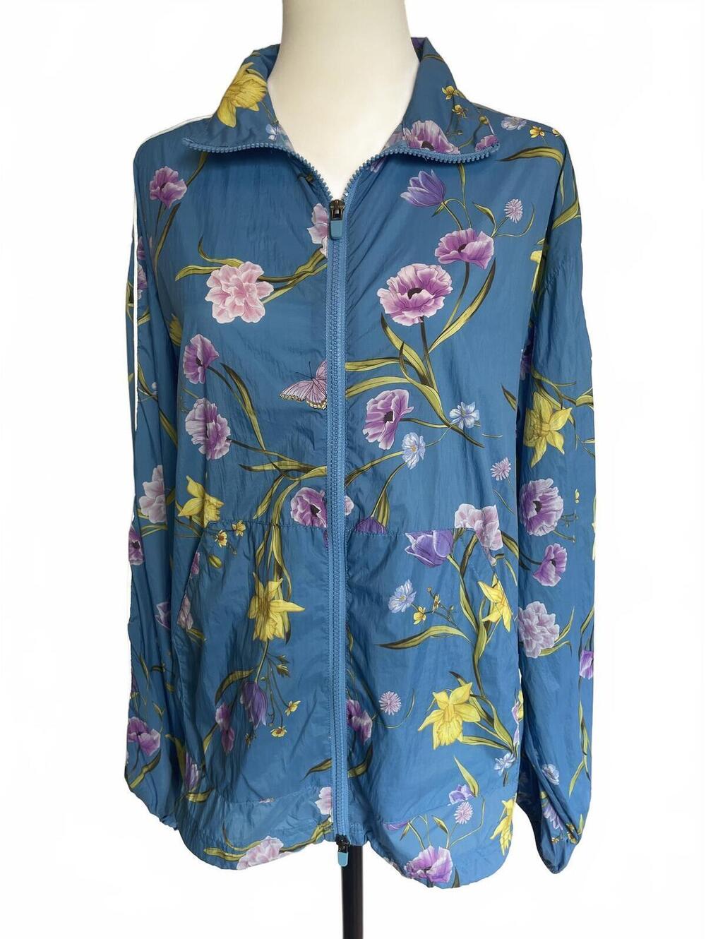 Fabletics Blue Floral Windbreaker Track Jacket Lightweight Flyweight Size Small